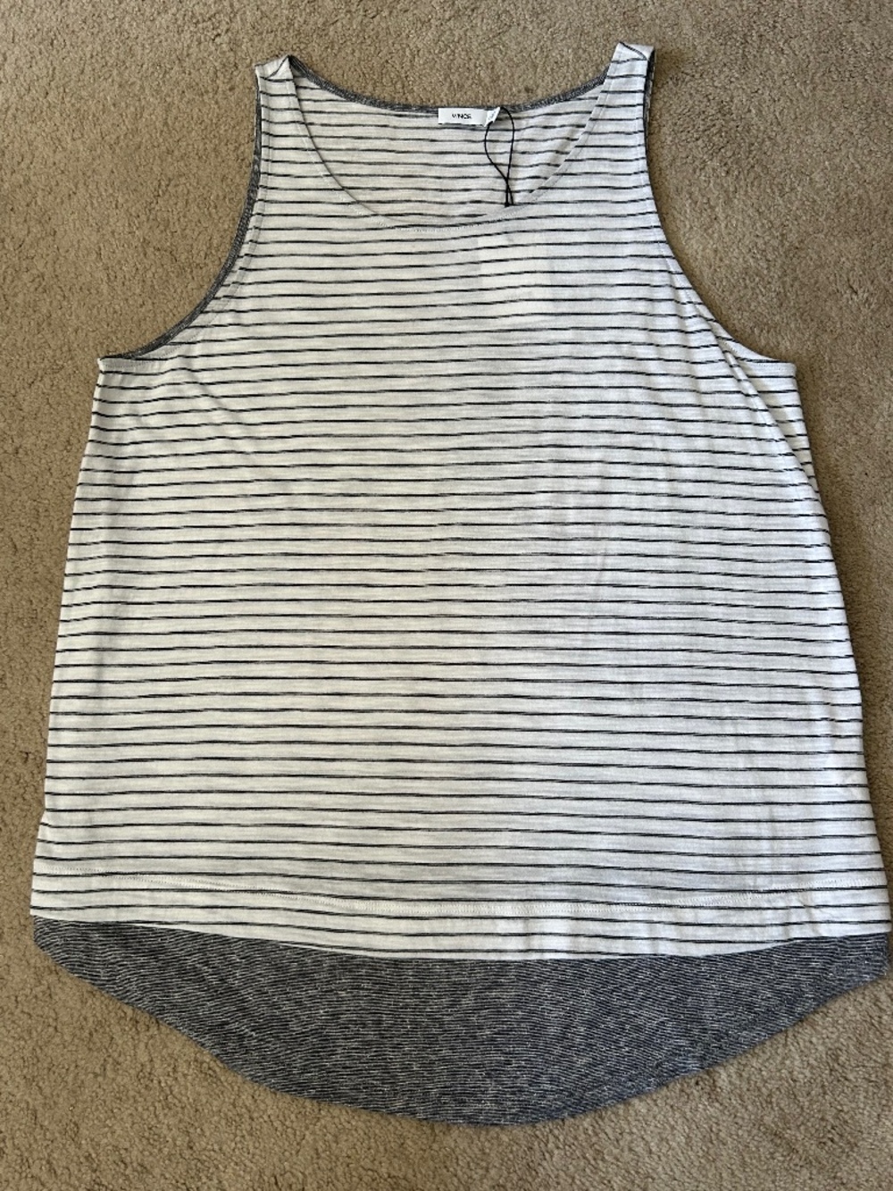NEW WITH TAGS - VINCE SLEEVELESS STRIPED TUNIC, BLACK/WHITE, SIZE XL.